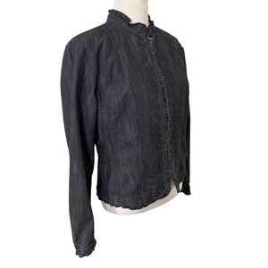 Christopher & Banks Stretch Denim Jacket Blazer Size L Embroidery Rhinestones